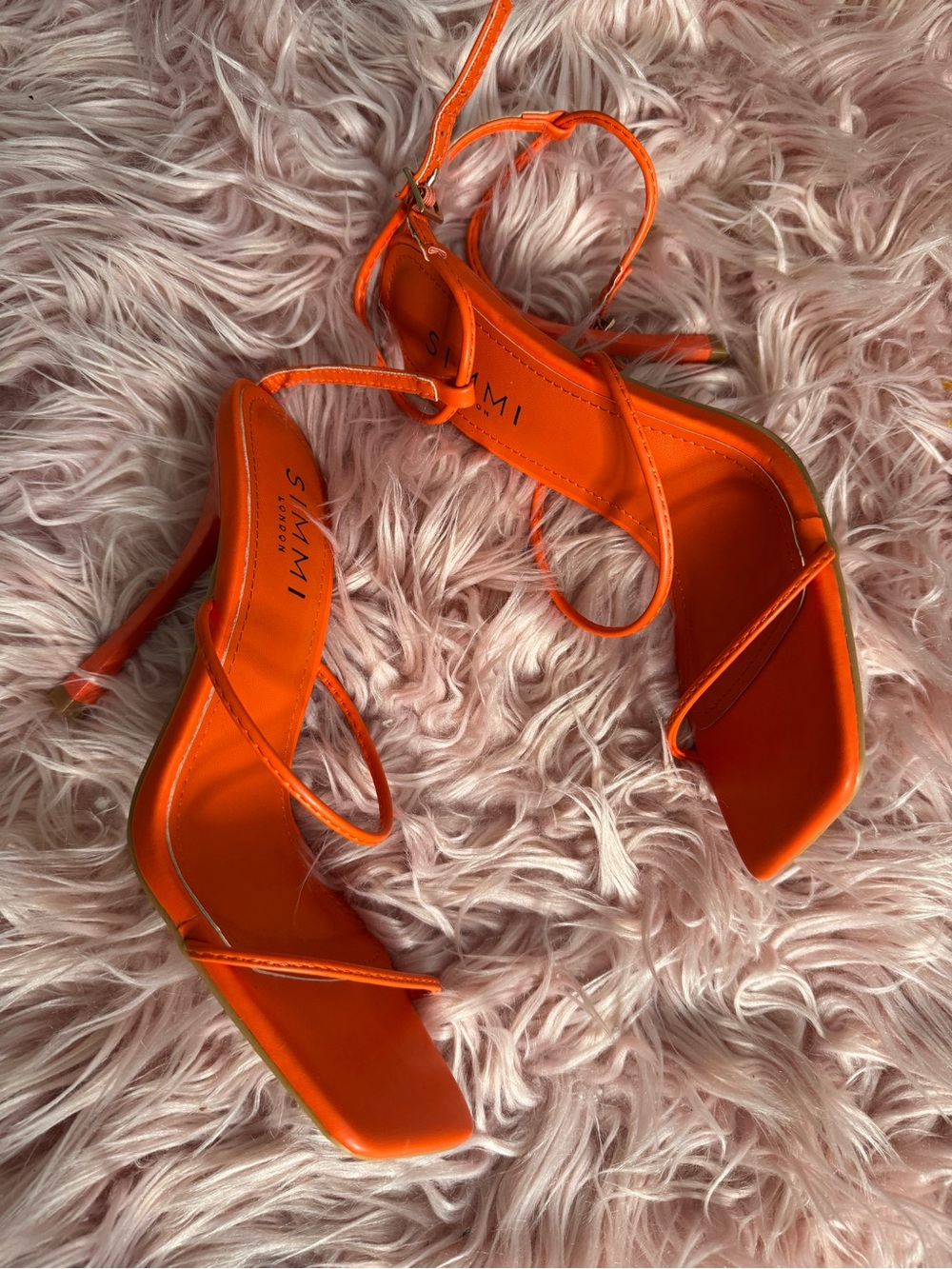 SIMMI Orange Strappy Square-Toe Heels with Ankle Tie